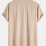 Linen Cotton Blend Stand Collar Shirt