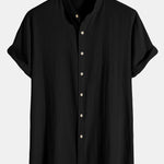 Linen Cotton Blend Stand Collar Shirt