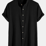 Linen Cotton Blend Stand Collar Shirt