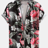 Flamingo Flower Print Button Up Shirt