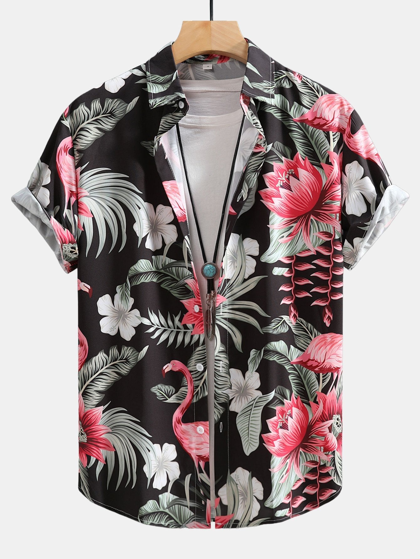 Flamingo Flower Print Button Up Shirt