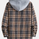 Hooded Button Up Plaid Shirt