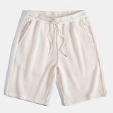 Waffle Stand Collar Shirt & Drawstring Waffle Shorts Set