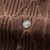 Geometric Jacquard Eyelet Cuban Shirt & Textured Shorts with Lining Set
