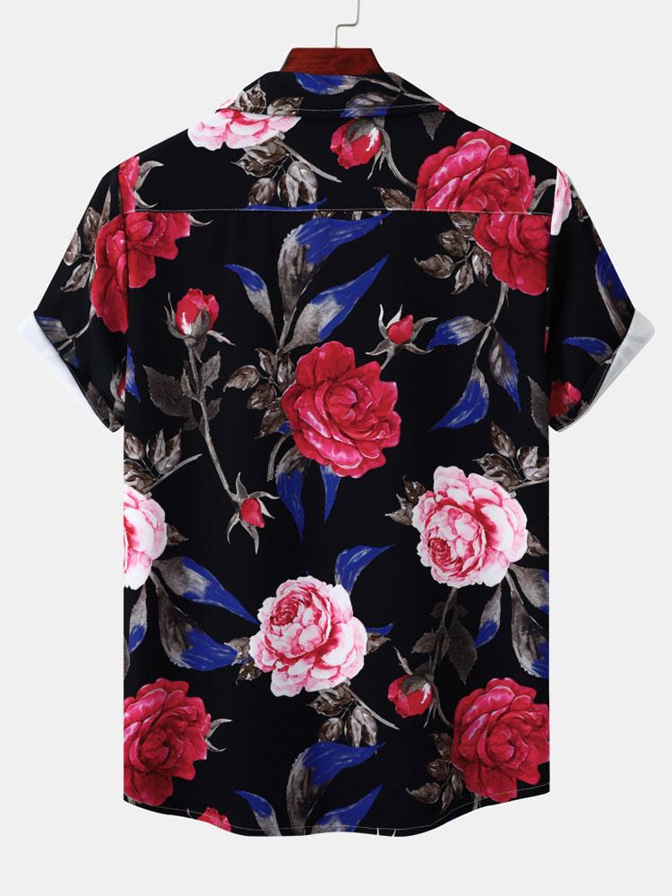 Red Rose Print Revere Shirt
