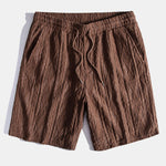Geometric Jacquard Eyelet Cuban Shirt & Textured Shorts with Lining Set