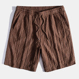Geometric Jacquard Eyelet Cuban Shirt & Textured Shorts with Lining Set