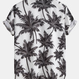 Palm Tree Print Shirt & Straight Leg Linen Pants Set
