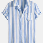 Striped Cuban Collar Shirt & Swim Shorts Set