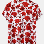 Red Floral Print Revere Collar Shirt