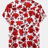 Red Floral Print Revere Collar Shirt