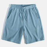 Waffle Johnny Collar Polo with Pocket & Drawstring Knitted Waffle Shorts Set