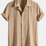 Geometric Jacquard Textured Cuban Shirt & Straight Leg Linen Pants Set