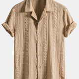 Geometric Jacquard Textured Cuban Shirt & Straight Leg Linen Pants Set