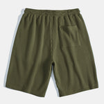 Contrast Knit Waffle Johnny Collar Polo & Drawstring Knitted Waffle Shorts Set