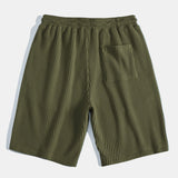 Contrast Knit Waffle Johnny Collar Polo & Drawstring Knitted Waffle Shorts Set