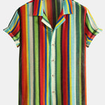 Colorful Striped Waffle Texture Cuban Shirt