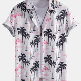 Palm Tree Flamingo Print Button Up Shirt