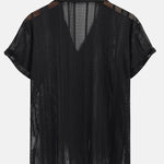 Mesh Textured Shirt & Straight Leg Linen Pants Set