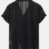 Mesh Textured Shirt & Straight Leg Linen Pants Set
