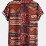 Floral Geometric Patchwork Print Cotton Shirt & Linen Cotton Blend Shorts Set