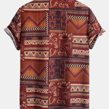 Floral Geometric Patchwork Print Cotton Shirt & Linen Cotton Blend Shorts Set