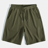 Contrast Knit Waffle Johnny Collar Polo & Drawstring Knitted Waffle Shorts Set