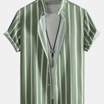 Striped Button Up Shirt & Man Mid Length Drawstring Swim Shorts Set
