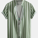 Striped Button Up Shirt & Man Mid Length Drawstring Swim Shorts Set