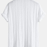 Geometric Jacquard Textured Cuban Shirt & Linen Cotton Blend Pants Set