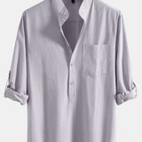 Long Sleeve Linen Henley Collar Shirt
