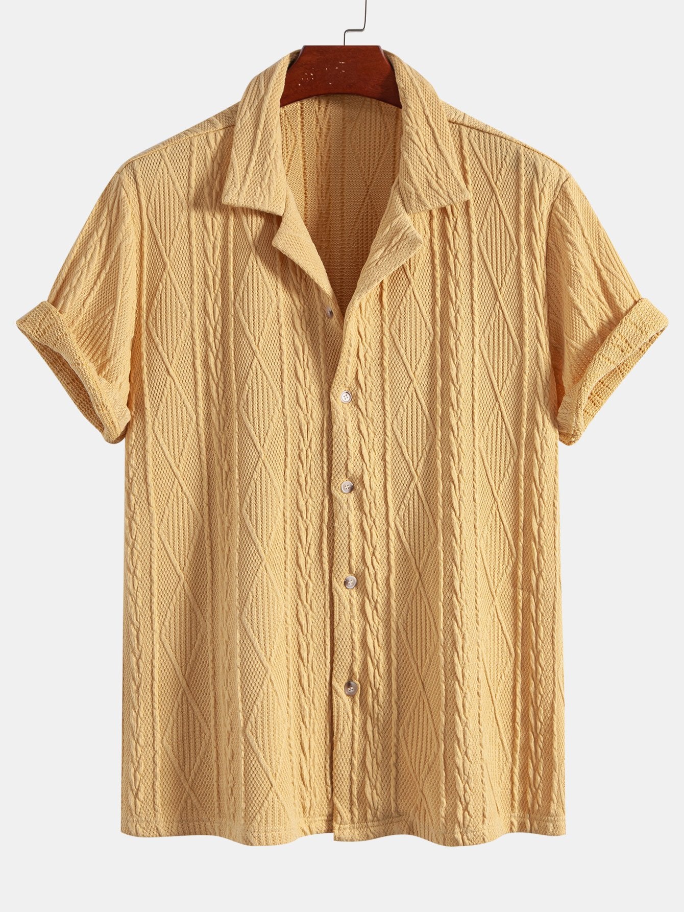 Knitted Geometric Textured Cuban Shirt