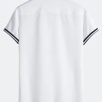 Muscle Fit Stripe Threaded Cuff Stand Collar Shirt
