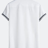 Muscle Fit Stripe Threaded Cuff Stand Collar Shirt
