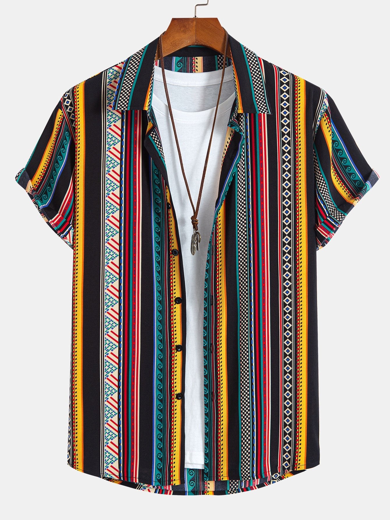 Ethnic Geometric Print Shirt & Swim Shorts Set