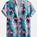 Tropical Plants and Orangutan Print Button Up Shirt