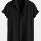 Muscle Fit Ribbed Deep Cuban Shirt & Drawstring Ribbed Shorts Set