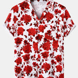 Red Floral Print Revere Collar Shirt