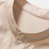 Linen Cotton Blend Stand Collar Shirt