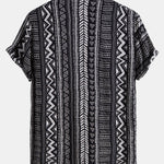 Tribal Geometric Print Half Placket Henley Collar Shirt