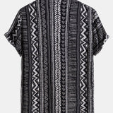Tribal Geometric Print Half Placket Henley Collar Shirt