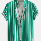 Striped Button Up Shirt & Man Mid Length Drawstring Swim Shorts Set