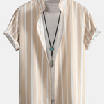 Striped Button Up Stand Collar Shirt