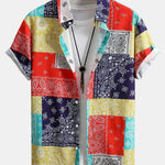 Color Block Paisley Print Button Up Shirt