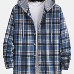 Long Sleeve Hooded Plaid Button Up Shirt