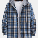 Long Sleeve Hooded Plaid Button Up Shirt