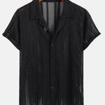 Mesh Textured Shirt & Straight Leg Linen Pants Set