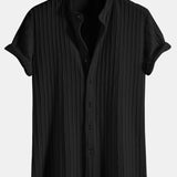 Muscle Fit Stand Collar Knitted Ribbed Shirt