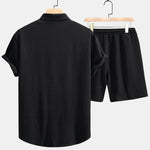 Checkerboard Texture Shirt & Drawstring Shorts Set
