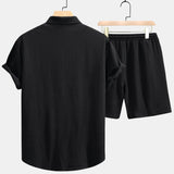 Checkerboard Texture Shirt & Drawstring Shorts Set